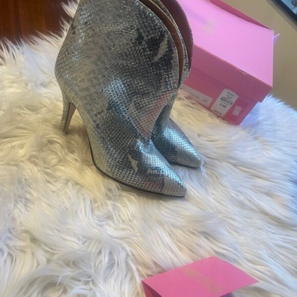 Paris Texas Silver Python Embossed Ankle Boots 9.5 – Metallic Stiletto Booties - Picture 7 of 8